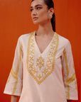 Ivory and Mustard Embroidered Kurta Set