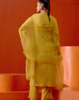 Mustard Embroidered Silk Chanderi Kurta Set