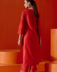 Red Silk Chanderi Patra Embellished Kurta Set