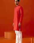 Red Self Embroidered Chanderi Kurta Set