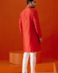 Red Self Embroidered Chanderi Kurta Set