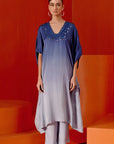 Blue Ombre Mirror Embroidered Kaftan Set