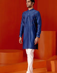 Royal Blue Self Embroidered Chanderi Kurta Set