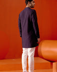 Navy Blue Cotton Silk Blend Pin Tucks Kurta Set