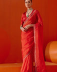 Red Multi Hued Dori Embroidered Organza Saree