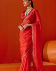 Red Multi Hued Dori Embroidered Organza Saree