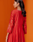 Red Embroidered Anarkali Set