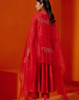 Red Embroidered Anarkali Set