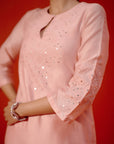 Blush Pink Embroidered Silk Chanderi Kurta Set