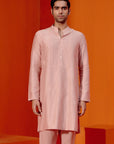 Blush Pink Self Embroidered Chanderi Kurta Set