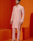 Blush Pink Self Embroidered Chanderi Kurta Set