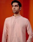 Blush Pink Self Embroidered Chanderi Kurta Set