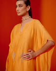 Saffron Silk Chanderi Embroidered Kaftan Set