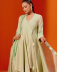 Pista Green Angrakha Style Embroidered Anarkali Set