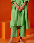 Green Cotton Silk Satin Kurta with Scarf Set