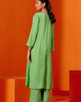 Green Cotton Silk Satin Kurta with Scarf Set