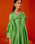 Green Cotton Silk Satin Kurta with Scarf Set