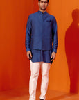 Royal Blue Kurta Set with Pin Tucks Bundi