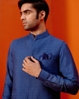 Royal Blue Kurta Set with Pin Tucks Bundi