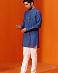 Royal Blue Kurta Set with Pin Tucks Bundi