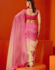 Fuchsia Pink Embroidered Ombre Organza Saree