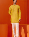 Mustard Embroidered Chanderi Kurta Set