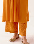 Rust Orange Cotton Silk Satin Kurta with Scarf Set