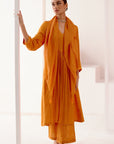 Rust Orange Cotton Silk Satin Kurta with Scarf Set