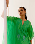 Green Silk Chanderi Embroidered Kaftan Set