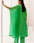 Green Silk Chanderi Embroidered Kaftan Set