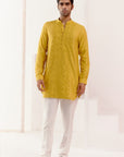 Mustard Cotton Silk Blend Fully Embroidered Kurta Set