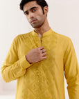 Mustard Cotton Silk Blend Fully Embroidered Kurta Set