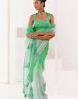 Green Embroidered Ombre Organza Saree