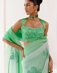 Green Embroidered Ombre Organza Saree