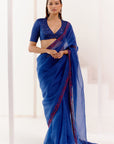 Royal Blue Multi Hued Dori Embroidered Organza Saree