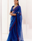 Royal Blue Multi Hued Dori Embroidered Organza Saree