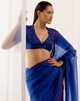 Royal Blue Multi Hued Dori Embroidered Organza Saree