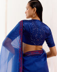 Royal Blue Multi Hued Dori Embroidered Organza Saree