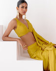 Mustard Satin Pre Draped Saree