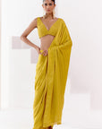 Mustard Satin Pre Draped Saree