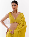 Mustard Satin Pre Draped Saree