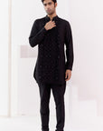 Black Cotton Silk Blend Fully Embroidered Kurta Set