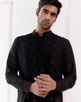 Black Cotton Silk Blend Fully Embroidered Kurta Set