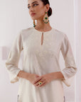 Ivory Embroidered Silk Chanderi Kurta Set