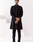 Black Kurta Set with Pin Tucks Bundi