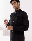 Black Kurta Set with Pin Tucks Bundi