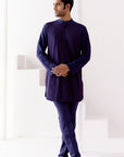 Navy Cotton Silk Blend Pin Tucks Kurta Set