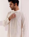 Ivory Self Embroidered Chanderi Kurta Set