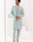 Aqua Front Open Self Embroidered Chanderi Kurta Set