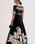 Black Silk Chanderi Hand-Painted Skirt and Cape Set